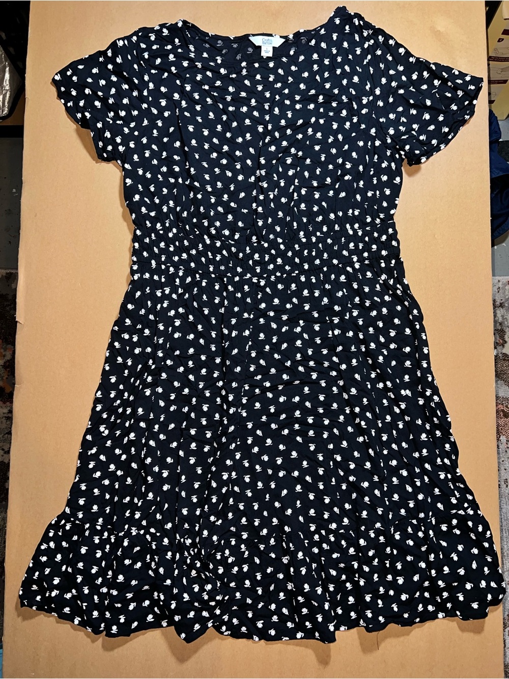croft & barrow Navy Blue Dress with White Floral Dot Print